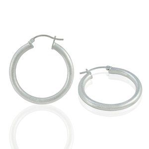 SILVER Sand Blasted Matte HOOP EARRINGS - e10582